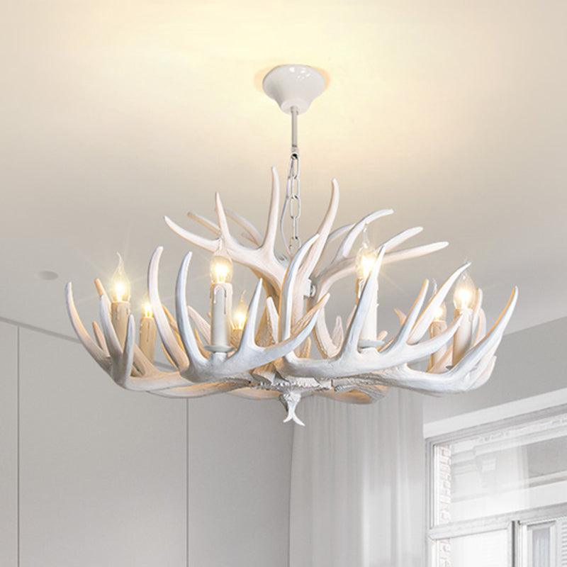 Rustic Resin Antler Suspension Chandelier – Multi-Light White & Yellow Pendant