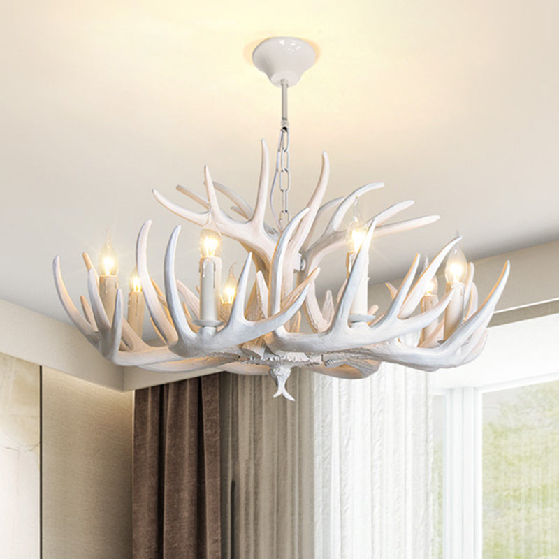 Rustic Resin Antler Suspension Chandelier – Multi-Light White & Yellow Pendant