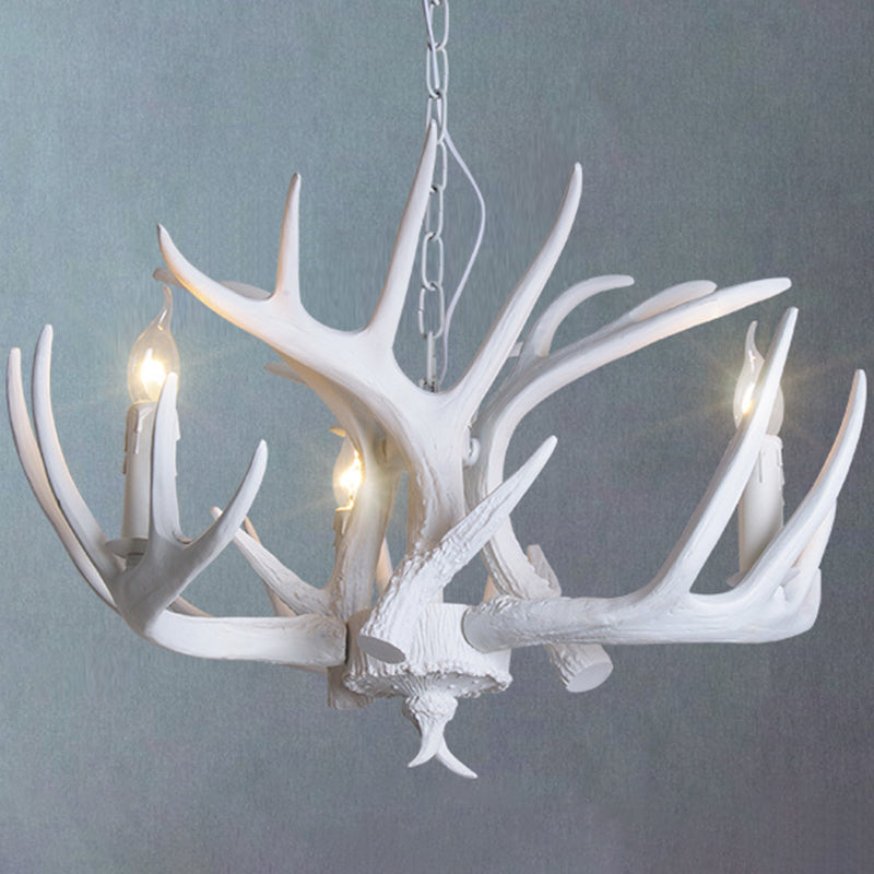 Rustic Resin Antler Suspension Chandelier – Multi-Light White & Yellow Pendant