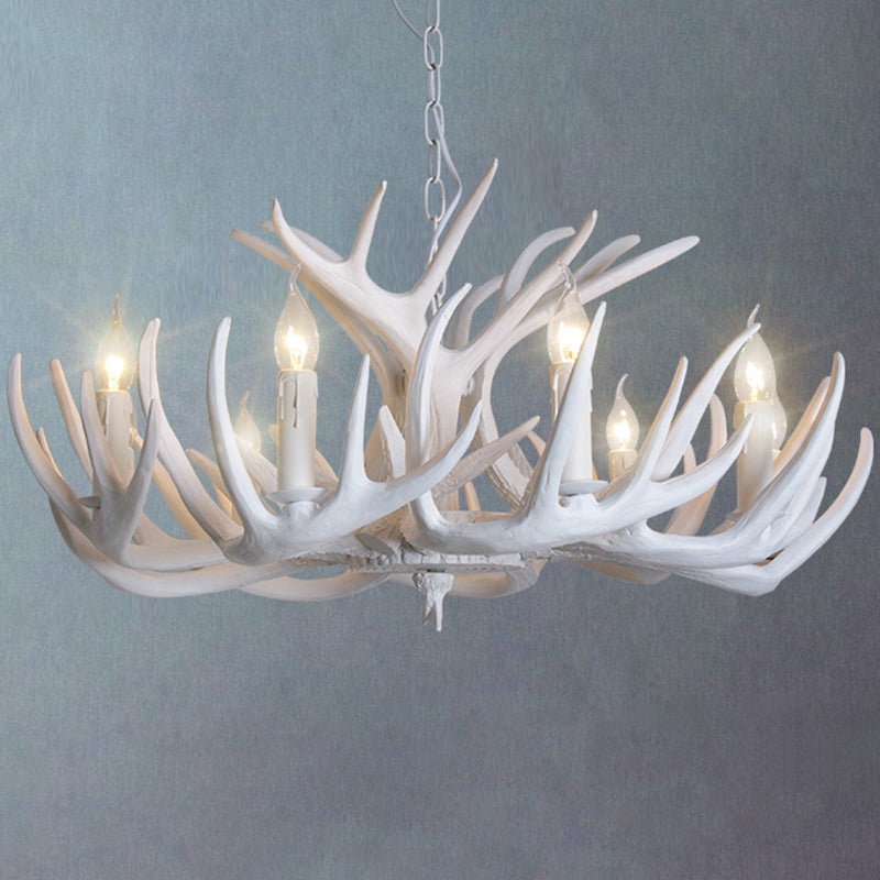 Rustic Resin Antler Suspension Chandelier – Multi-Light White & Yellow Pendant