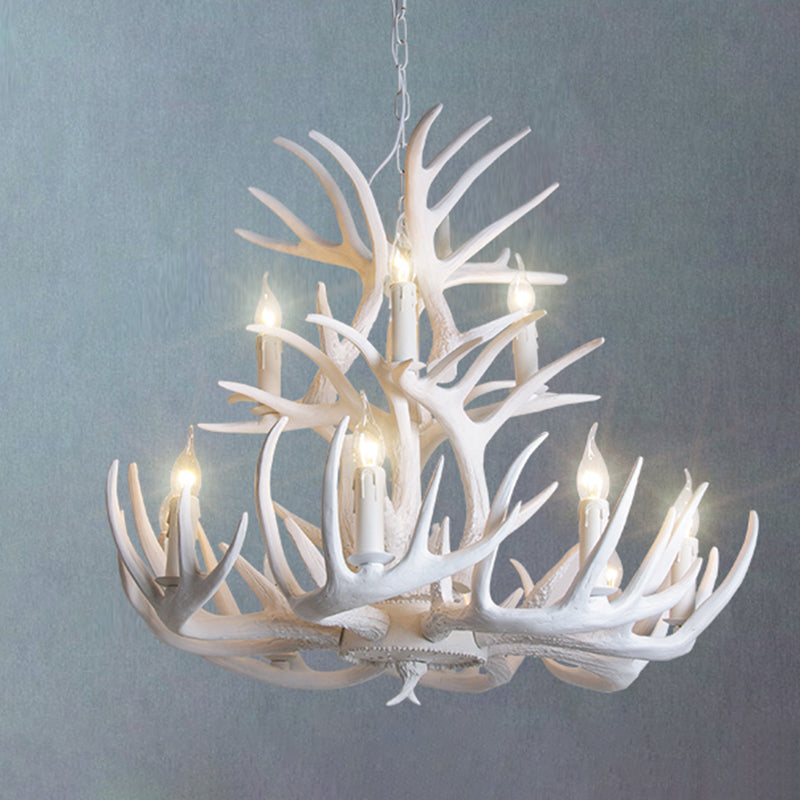 Rustic Resin Antler Suspension Chandelier – Multi-Light White & Yellow Pendant