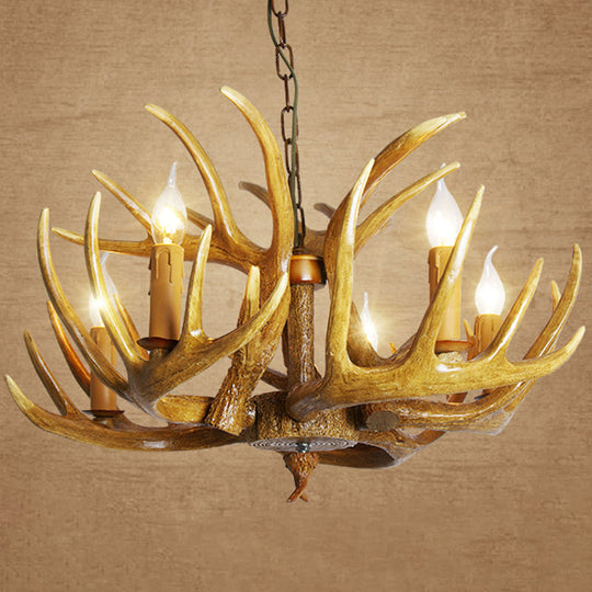 Rustic Resin Antler Suspension Chandelier – Multi-Light White & Yellow Pendant