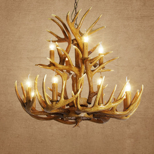 Rustic Resin Antler Suspension Chandelier – Multi-Light White & Yellow Pendant