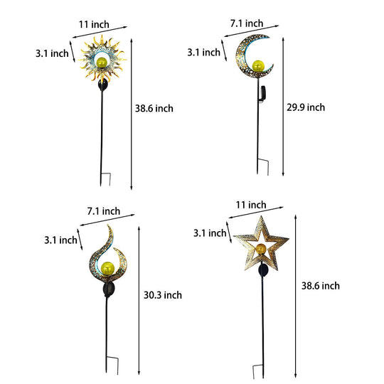 Mystical Moon & Sun Flame Iron Hollow Projector Solar Garden Light