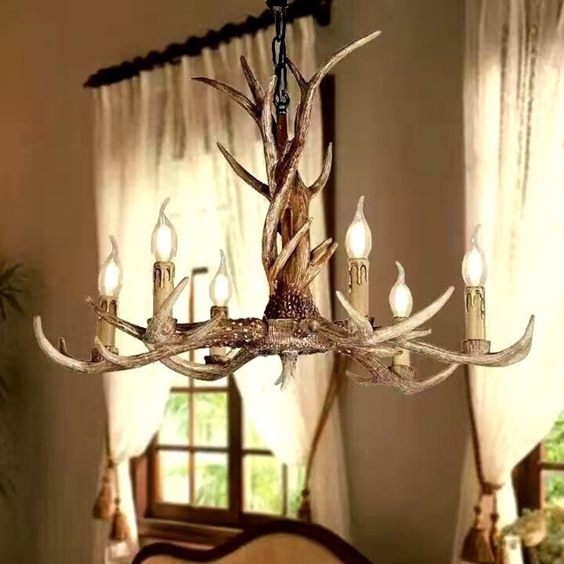 Traditional Antler Resin Chandelier – Rustic Brown Ceiling Light Fixture