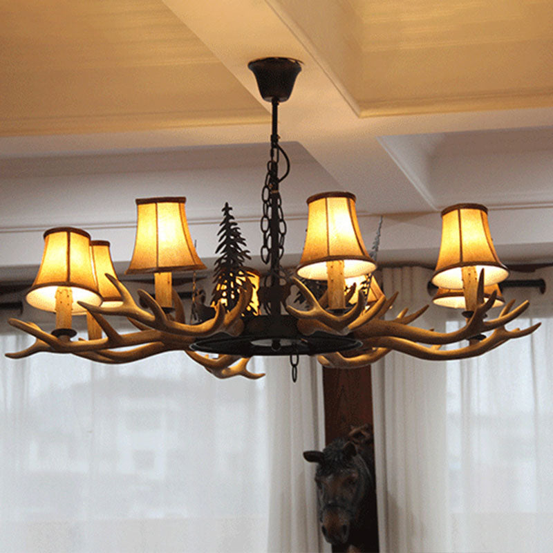 Traditional Resin Antler Chandelier – Brown Ceiling Light with Down Shades