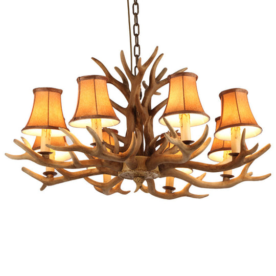 Traditional Resin Antler Chandelier – Brown Ceiling Light with Down Shades