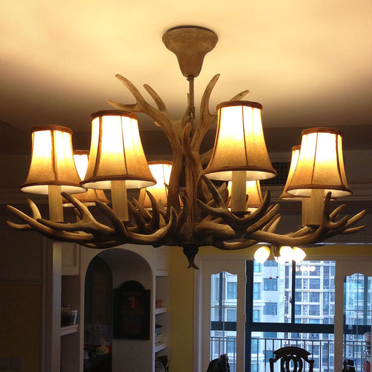 Traditional Resin Antler Chandelier – Brown Ceiling Light with Down Shades