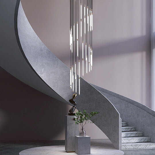 Spiral Creative Long Tube LED Modern Duplex Staircase Chandelier Ceiling Light