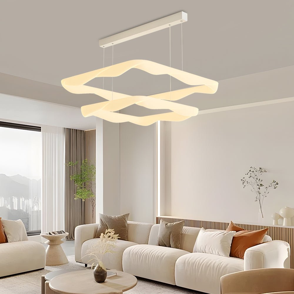 Modern Square Ring LED Chandelier – 2/3 Rings, White