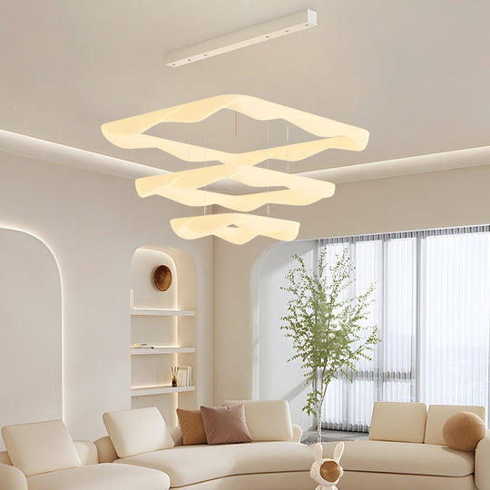 Modern Square Ring LED Chandelier – 2/3 Rings, White