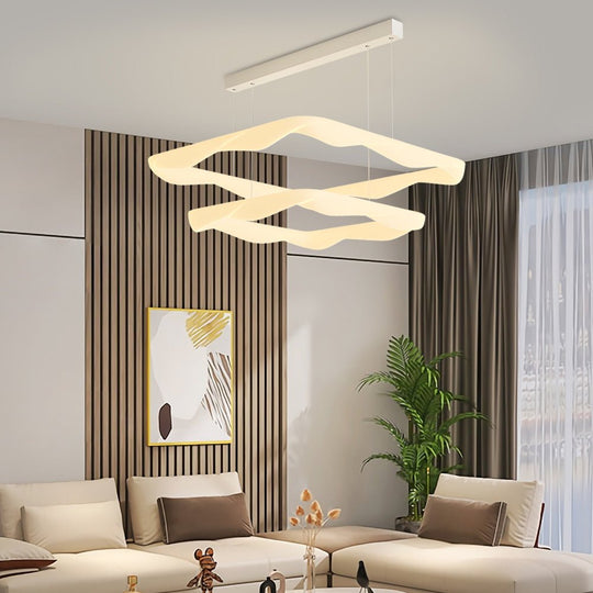 Modern Square Ring LED Chandelier – 2/3 Rings, White