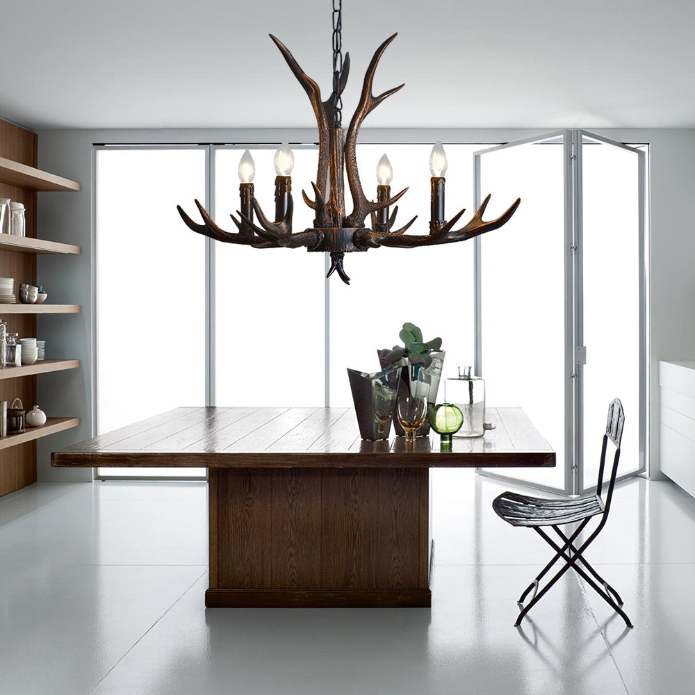 Black Resin Antler Candelabra Chandelier – Rustic 4/6/8-Light Dining Pendant