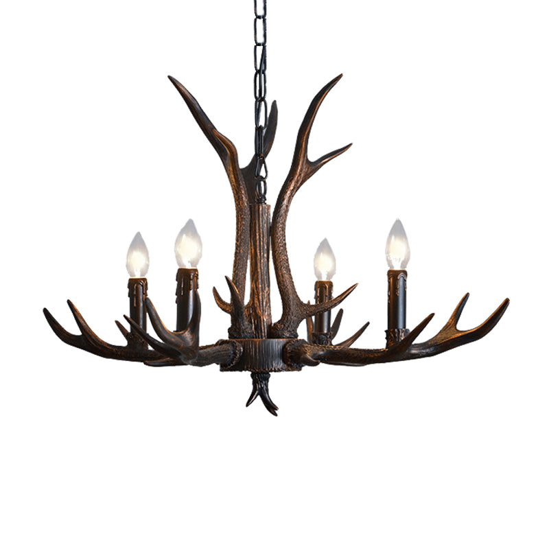 Black Resin Antler Candelabra Chandelier – Rustic 4/6/8-Light Dining Pendant