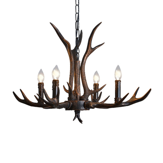 Black Resin Antler Candelabra Chandelier – Rustic 4/6/8-Light Dining Pendant