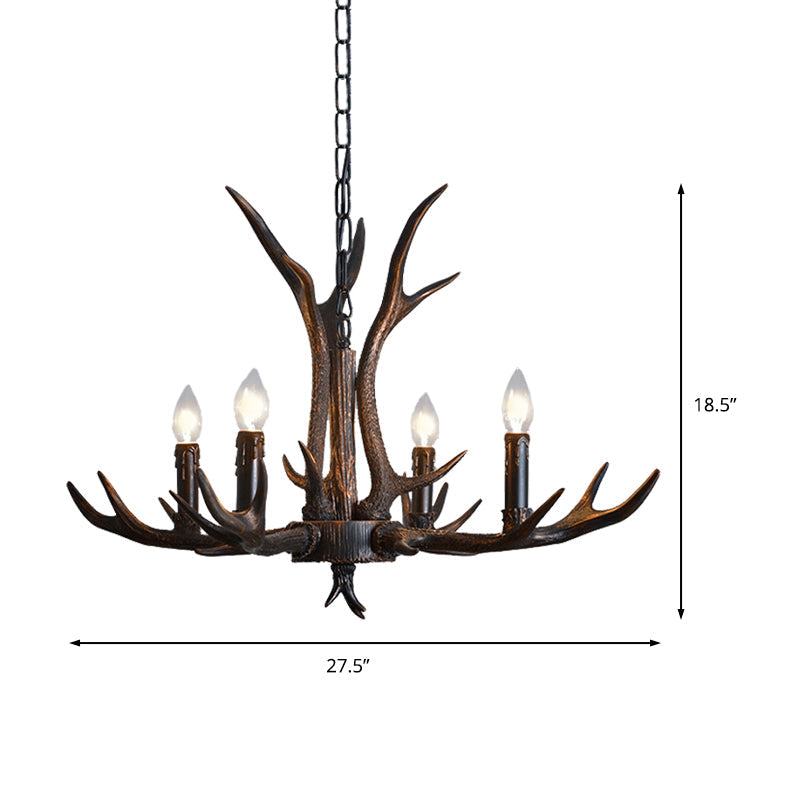 Black Resin Antler Candelabra Chandelier – Rustic 4/6/8-Light Dining Pendant