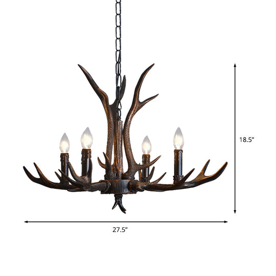 Black Resin Antler Candelabra Chandelier – Rustic 4/6/8-Light Dining Pendant