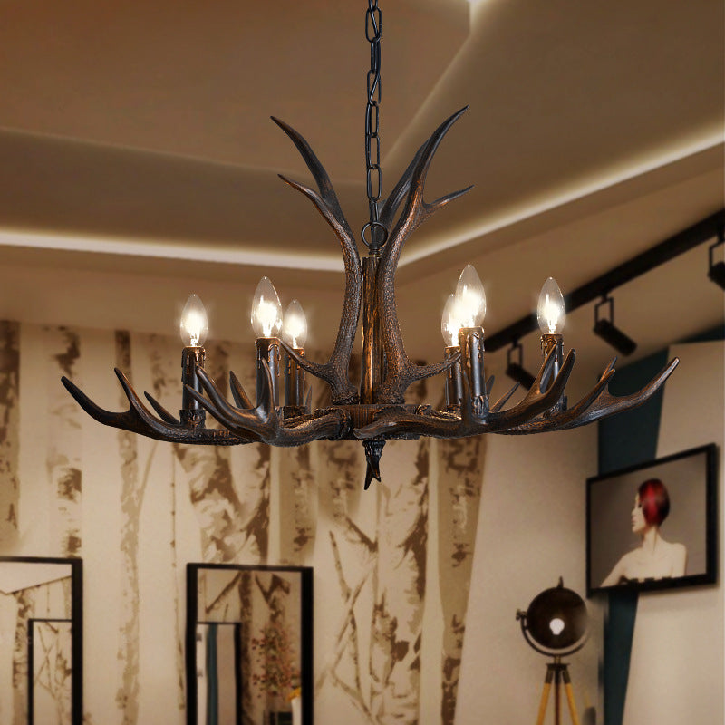 Black Resin Antler Candelabra Chandelier – Rustic 4/6/8-Light Dining Pendant