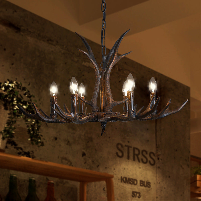 Black Resin Antler Candelabra Chandelier – Rustic 4/6/8-Light Dining Pendant