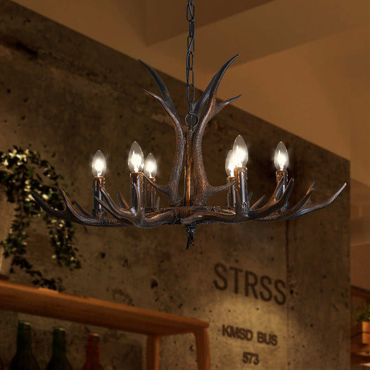 Black Resin Antler Candelabra Chandelier – Rustic 4/6/8-Light Dining Pendant