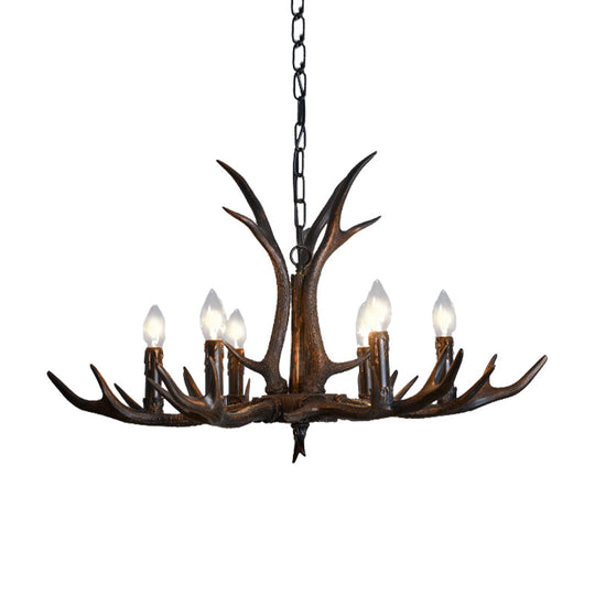 Black Resin Antler Candelabra Chandelier – Rustic 4/6/8-Light Dining Pendant