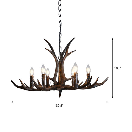 Black Resin Antler Candelabra Chandelier – Rustic 4/6/8-Light Dining Pendant