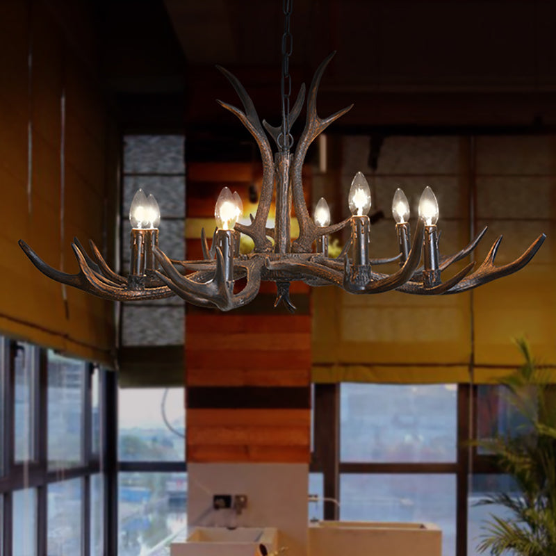 Black Resin Antler Candelabra Chandelier – Rustic 4/6/8-Light Dining Pendant