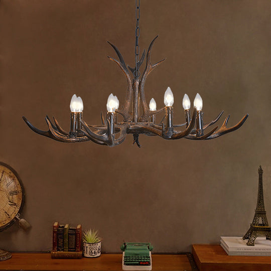 Black Resin Antler Candelabra Chandelier – Rustic 4/6/8-Light Dining Pendant