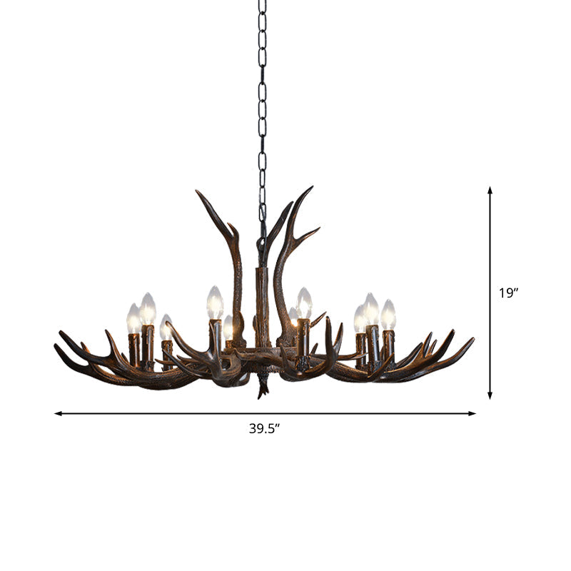 Black Resin Antler Candelabra Chandelier – Rustic 4/6/8-Light Dining Pendant