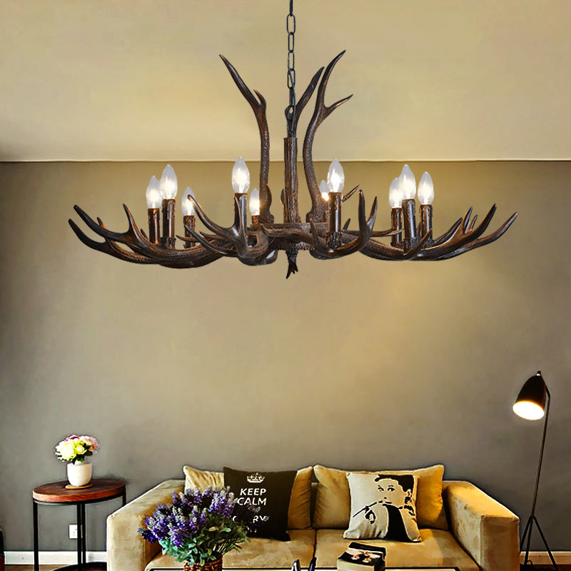 Black Resin Antler Candelabra Chandelier – Rustic 4/6/8-Light Dining Pendant