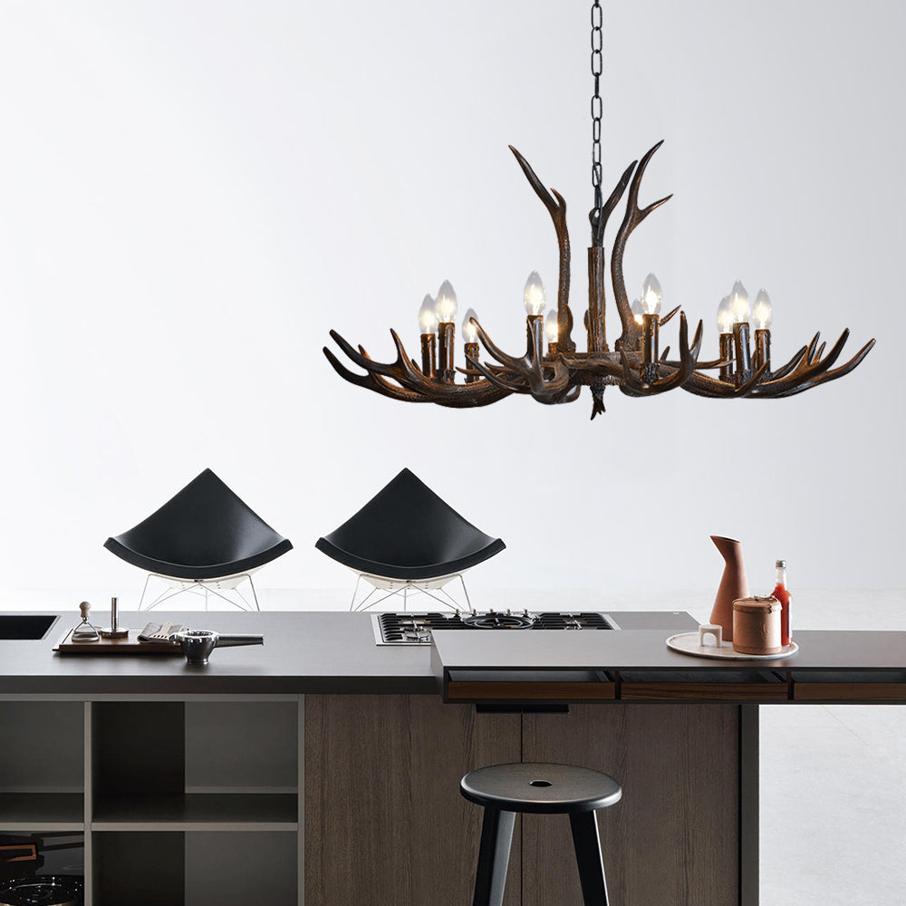 Black Resin Antler Candelabra Chandelier – Rustic 4/6/8-Light Dining Pendant