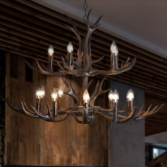 Black Resin Antler Candelabra Chandelier – Rustic 4/6/8-Light Dining Pendant