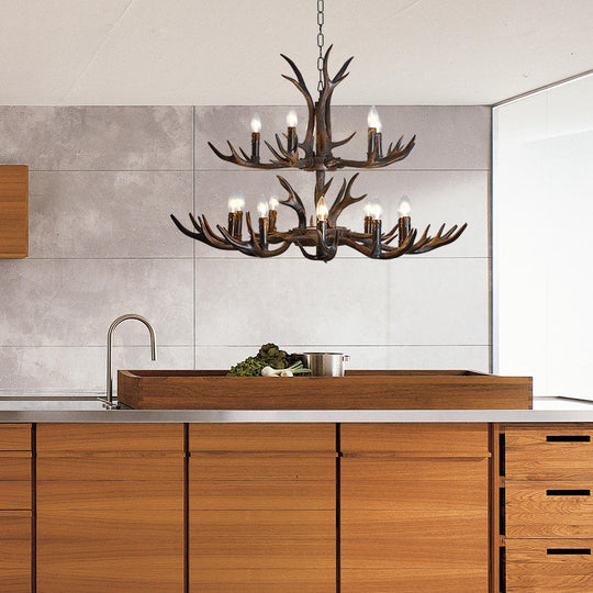 Black Resin Antler Candelabra Chandelier – Rustic 4/6/8-Light Dining Pendant
