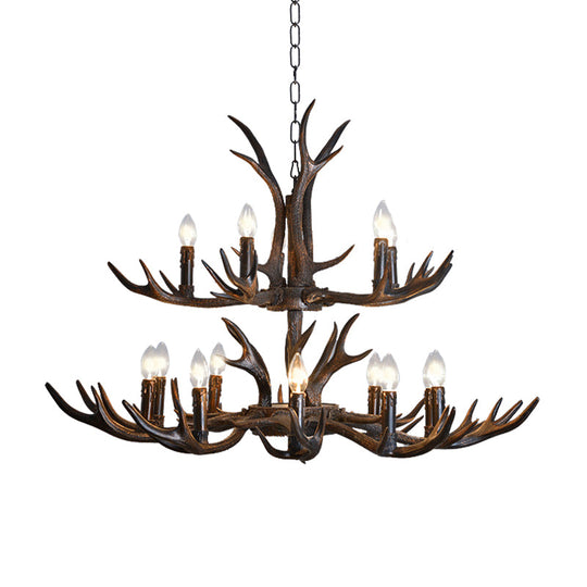 Black Resin Antler Candelabra Chandelier – Rustic 4/6/8-Light Dining Pendant