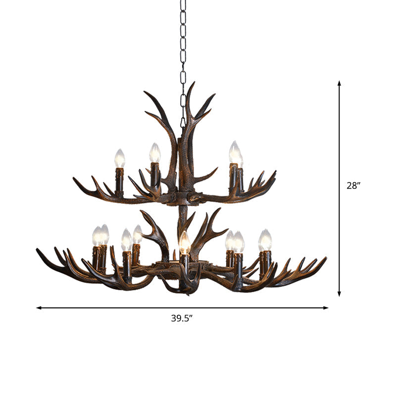 Black Resin Antler Candelabra Chandelier – Rustic 4/6/8-Light Dining Pendant