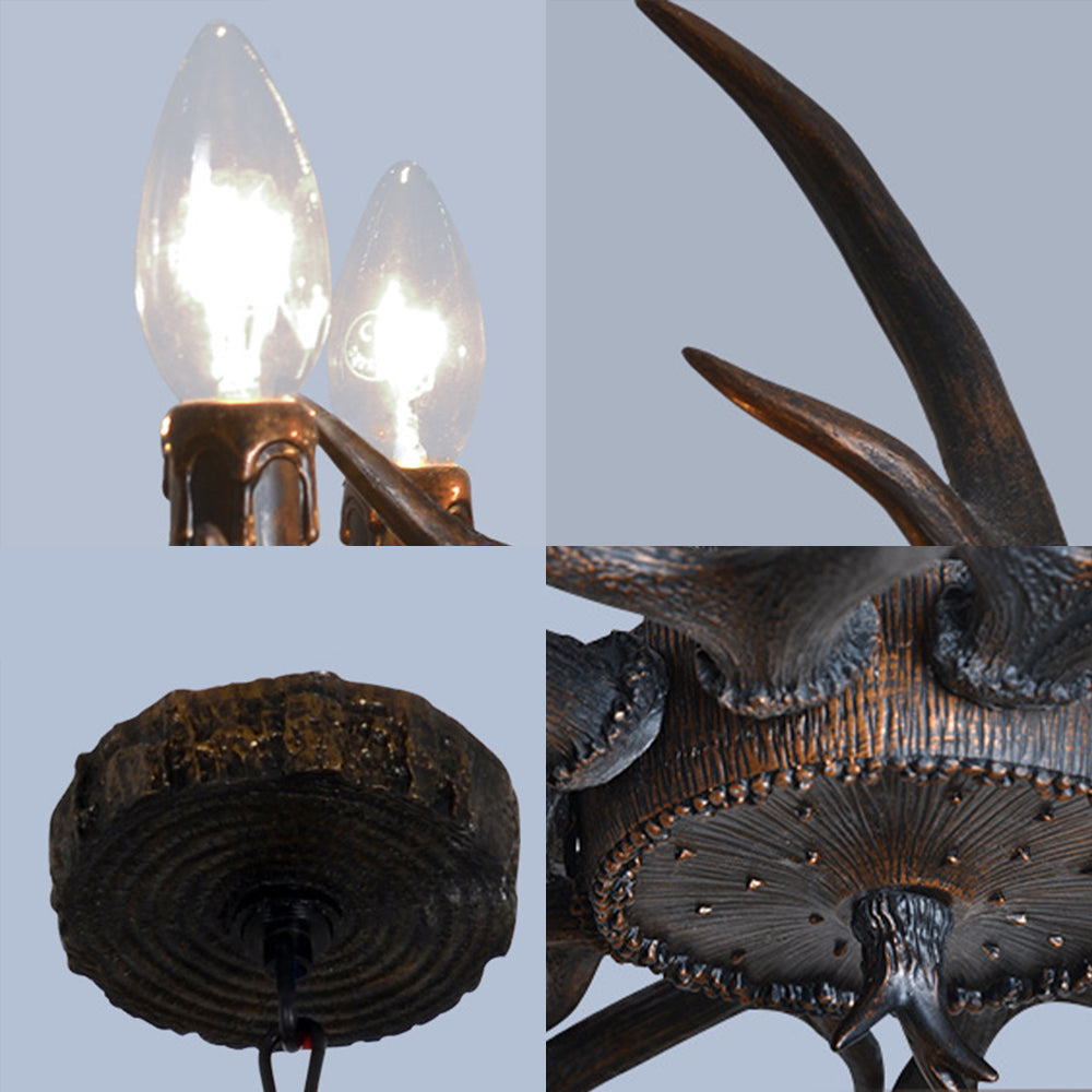 Black Resin Antler Candelabra Chandelier – Rustic 4/6/8-Light Dining Pendant