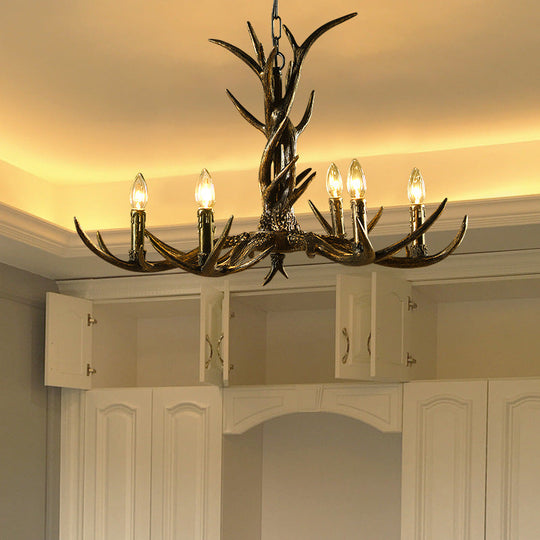 Rustic Brass Resin Antler Chandelier – 6/8/10-Light Pendant for Living & Study Rooms