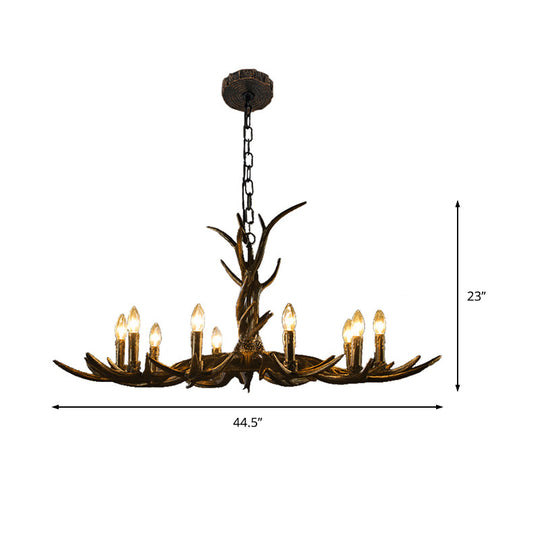 Rustic Brass Resin Antler Chandelier – 6/8/10-Light Pendant for Living & Study Rooms