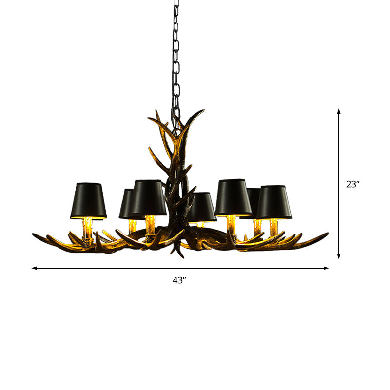 Black Rustic Resin Antler Chandelier – 6/8-Light Cone Pendant Lamp