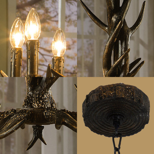 Black Rustic Resin Antler Chandelier – 6/8-Light Cone Pendant Lamp