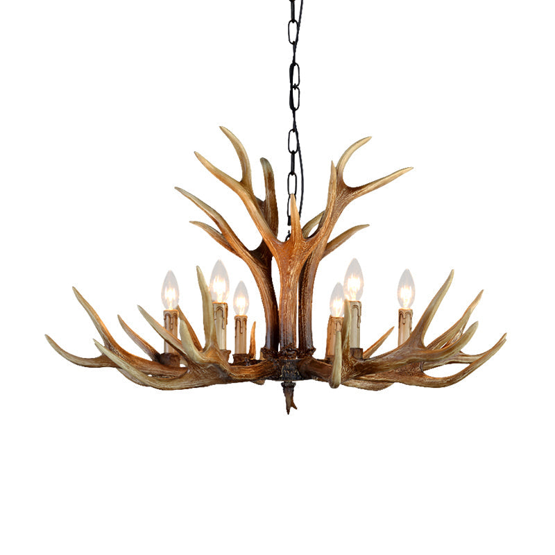 Farmhouse Deer Antler Resin Chandelier – 6/8/10-Light Rustic Brown Pendant