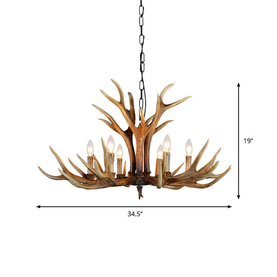 Farmhouse Deer Antler Resin Chandelier – 6/8/10-Light Rustic Brown Pendant