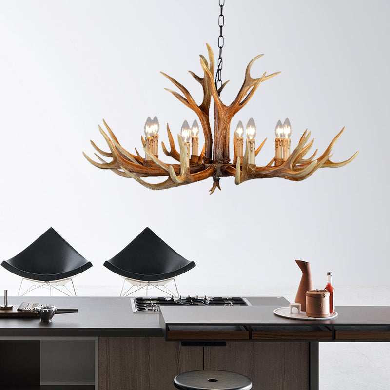 Farmhouse Deer Antler Resin Chandelier – 6/8/10-Light Rustic Brown Pendant
