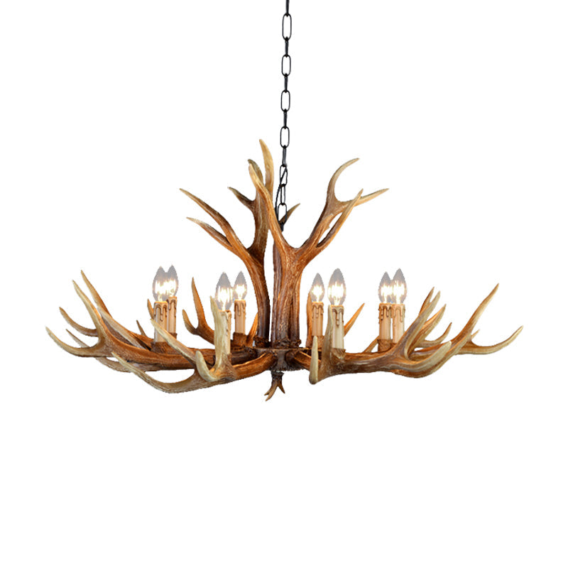 Farmhouse Deer Antler Resin Chandelier – 6/8/10-Light Rustic Brown Pendant