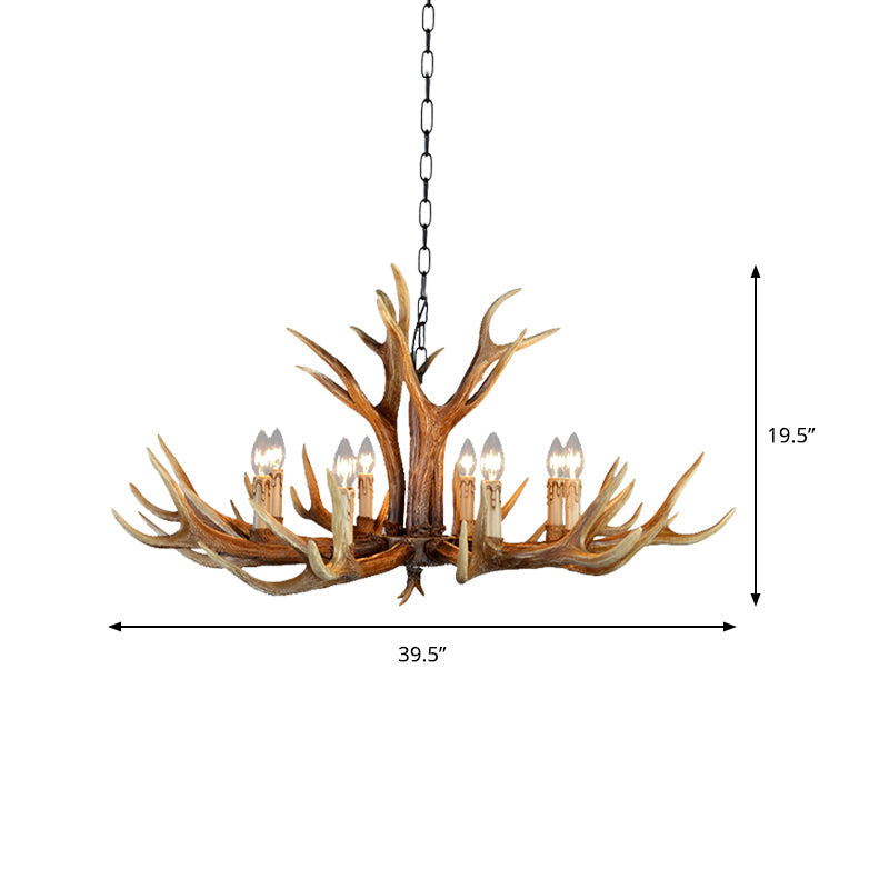 Farmhouse Deer Antler Resin Chandelier – 6/8/10-Light Rustic Brown Pendant