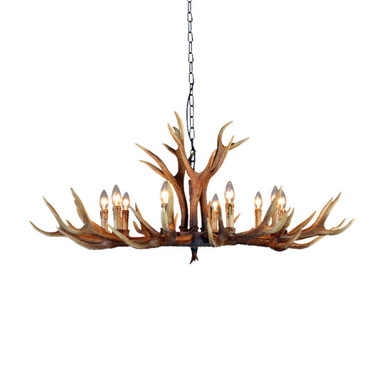 Farmhouse Deer Antler Resin Chandelier – 6/8/10-Light Rustic Brown Pendant