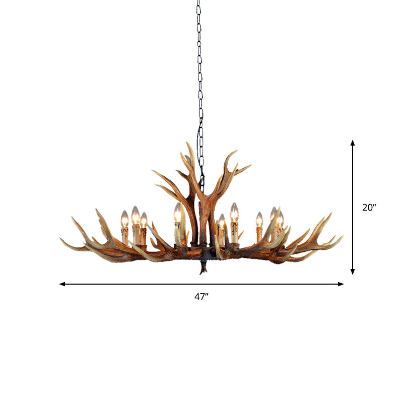 Farmhouse Deer Antler Resin Chandelier – 6/8/10-Light Rustic Brown Pendant