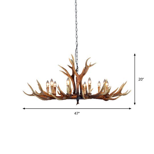 Farmhouse Deer Antler Resin Chandelier – 6/8/10-Light Rustic Brown Pendant
