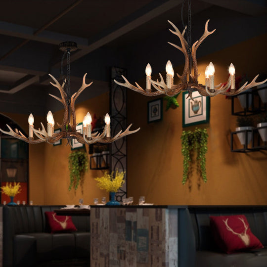 Rustic Khaki Resin Antler Chandelier – 6/8-Light Ceiling Pendant for Restaurants