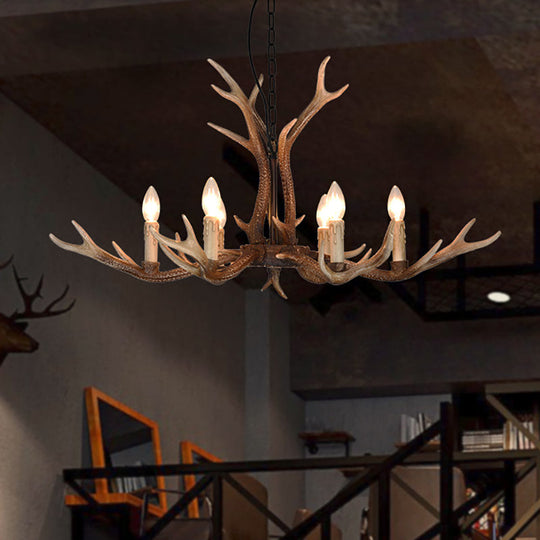 Rustic Khaki Resin Antler Chandelier – 6/8-Light Ceiling Pendant for Restaurants